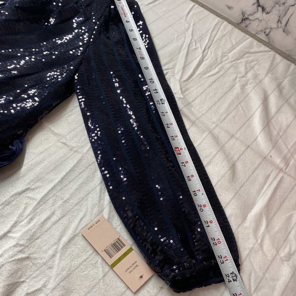 Nanette Lepore Blue Sequin Wrap Dress with Bishop Sleeves, New Size‎ 14 - Picture 10 of 13